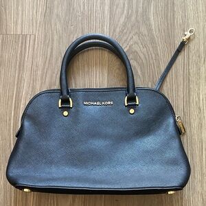 Michael Kors Black Saffiano Leather Satchel Bag Gold Hardware